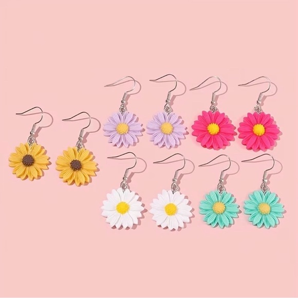 Five Colorful Flower Earrings Set - Picture 2 of 6